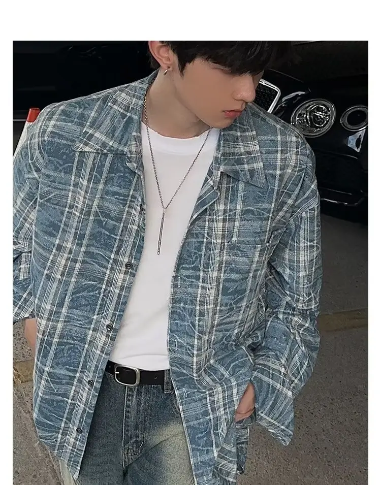 Vintage Plaid Shirt Men's Long Sleeve Autumn Wear — feature 11