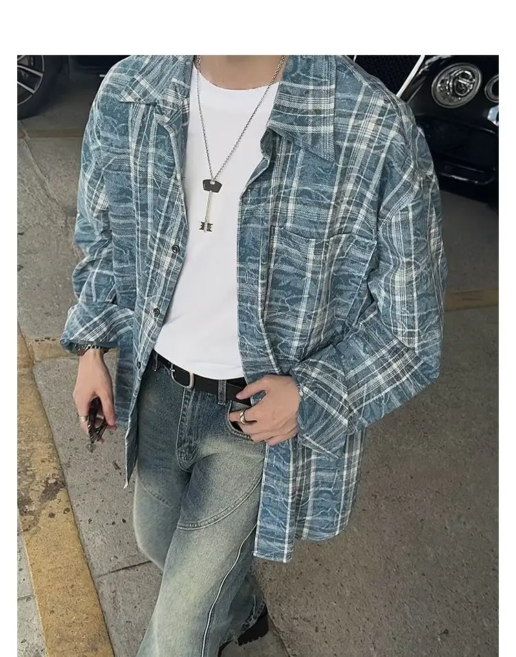 Vintage Plaid Shirt Men's Long Sleeve Autumn Wear — feature 13