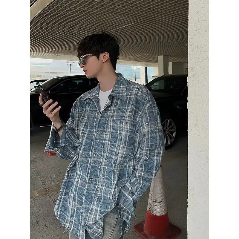 Vintage Plaid Shirt Men's Long Sleeve Autumn Wear — feature 16