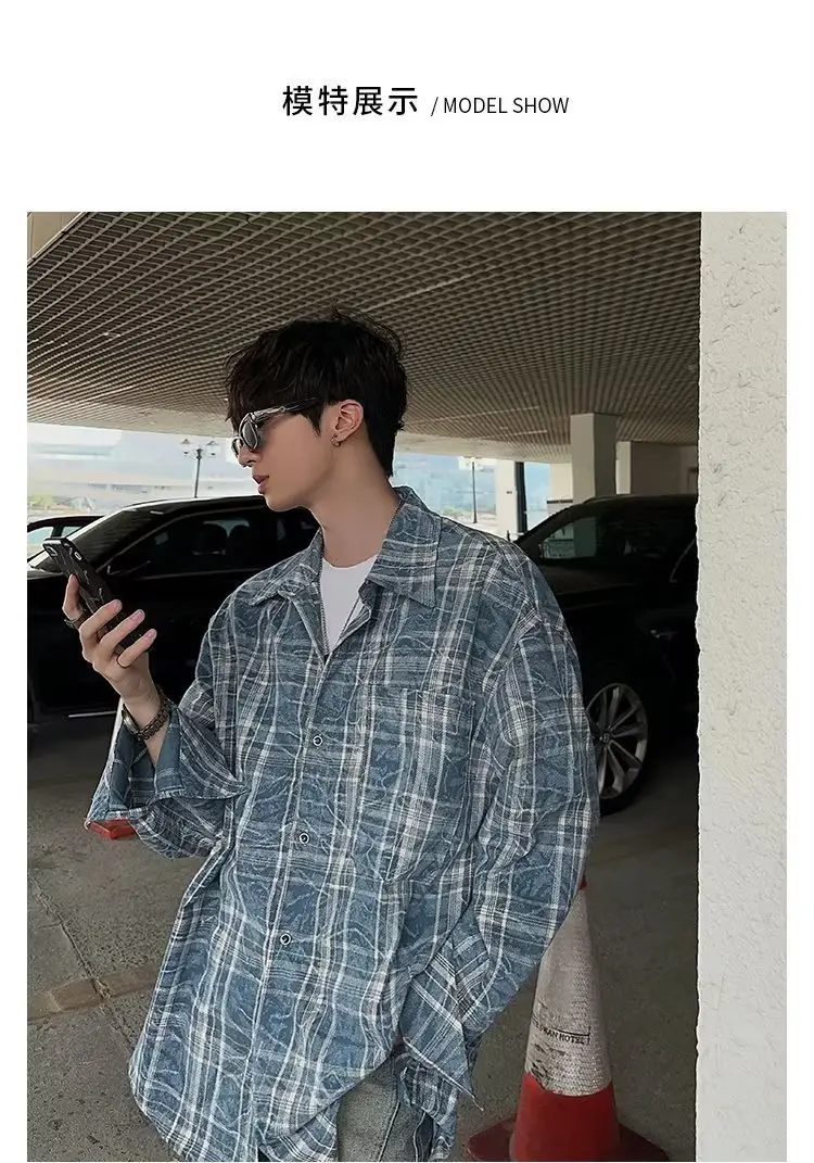 Vintage Plaid Shirt Men's Long Sleeve Autumn Wear — feature 2