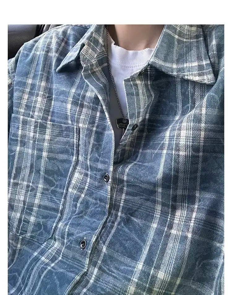 Vintage Plaid Shirt Men's Long Sleeve Autumn Wear — feature 3