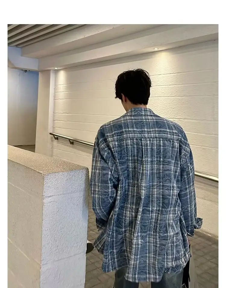 Vintage Plaid Shirt Men's Long Sleeve Autumn Wear — feature 4