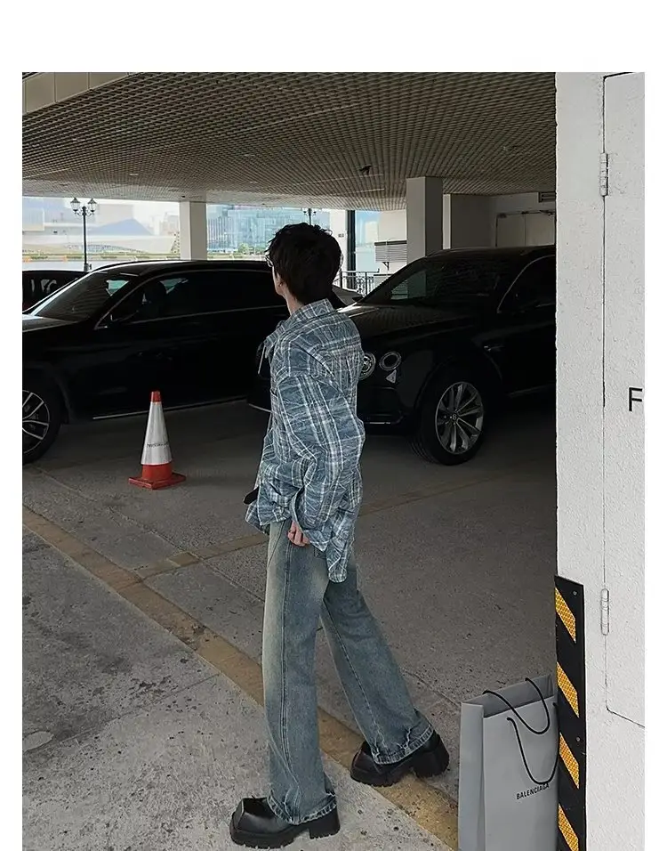 Vintage Plaid Shirt Men's Long Sleeve Autumn Wear — feature 5