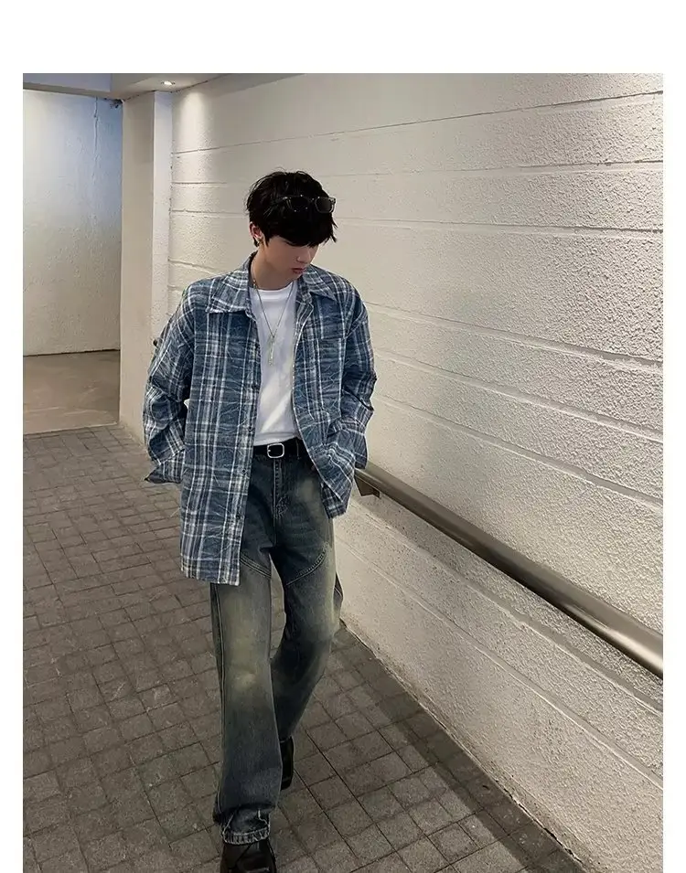 Vintage Plaid Shirt Men's Long Sleeve Autumn Wear — feature 6
