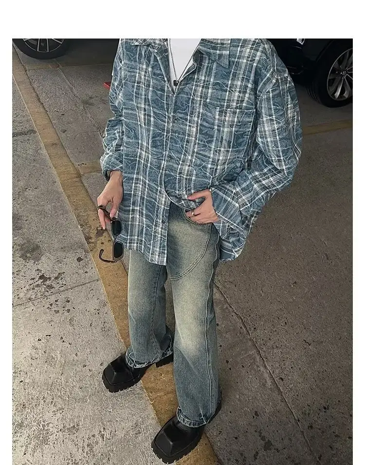 Vintage Plaid Shirt Men's Long Sleeve Autumn Wear — feature 7