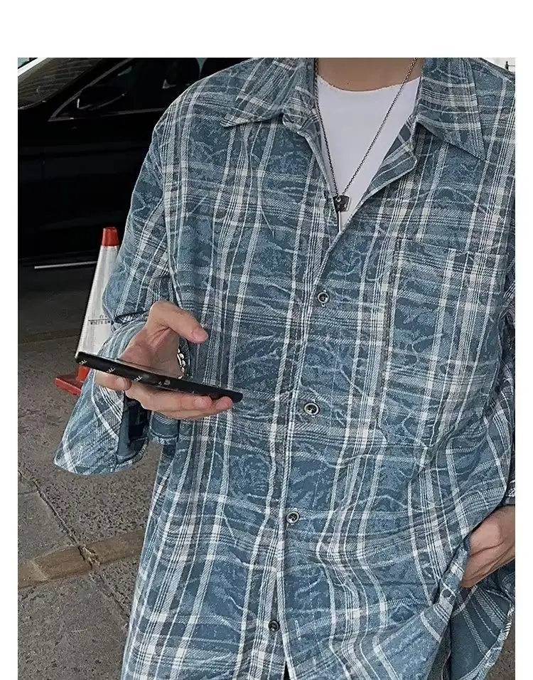 Vintage Plaid Shirt Men's Long Sleeve Autumn Wear — feature 8