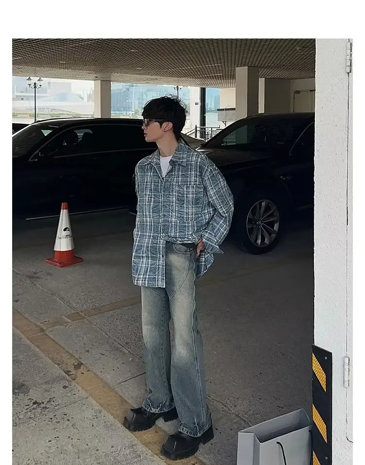 Vintage Plaid Shirt Men's Long Sleeve Autumn Wear — feature 9