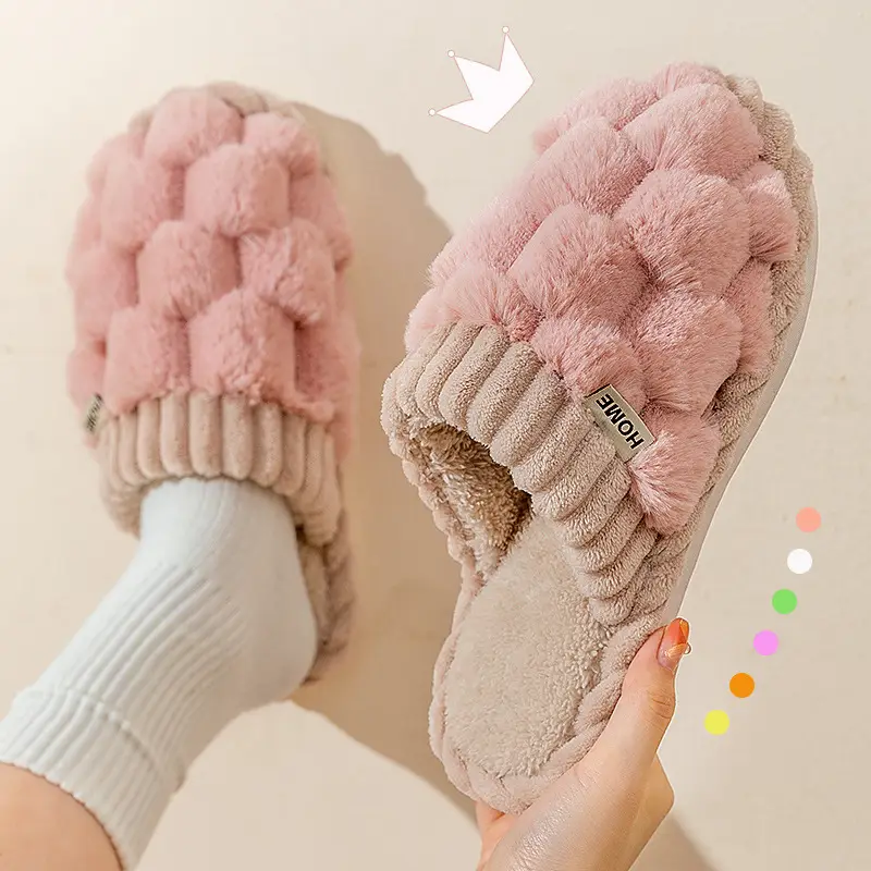 Cotton Slippers for Women 2024 Winter New Indoor Home Household Warm Fleece-lined Furry Shoes Couple Warm Cotton Slippers for Men