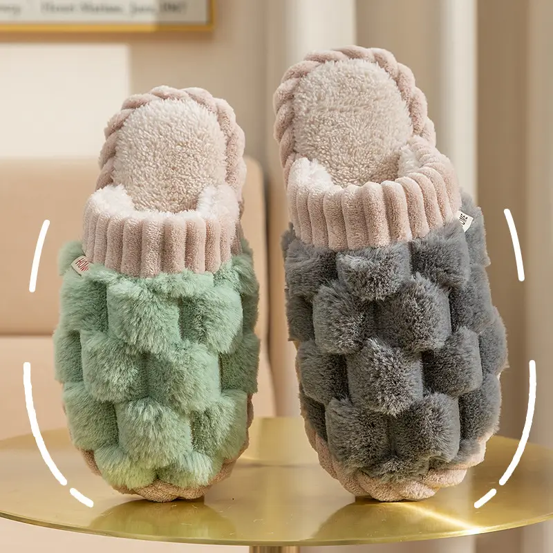 Cotton Slippers for Women 2024 Winter New Indoor Home Household Warm Fleece-lined Furry Shoes Couple Warm Cotton Slippers for Men