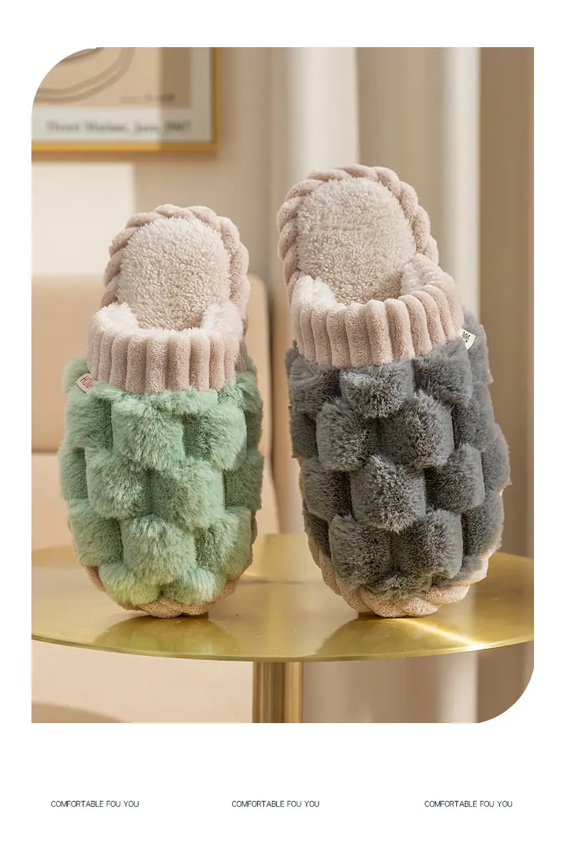 Cotton Slippers for Women 2024 Winter New Indoor Home Household Warm Fleece-lined Furry Shoes Couple Warm Cotton Slippers for Men — feature 14