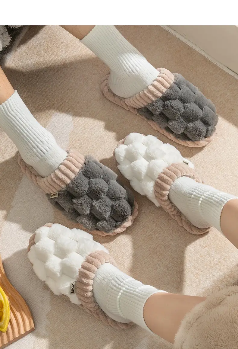 Cotton Slippers for Women 2024 Winter New Indoor Home Household Warm Fleece-lined Furry Shoes Couple Warm Cotton Slippers for Men — feature 15