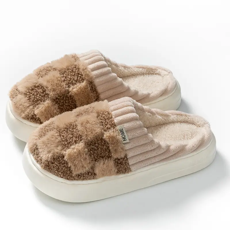 Cotton Slippers for Women 2024 Winter New Indoor Home Household Warm Fleece-lined Furry Shoes Couple Warm Cotton Slippers for Men