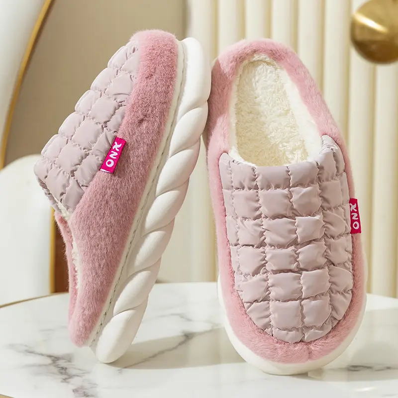 Cotton Slippers for Women 2024 Winter New Indoor Home Household Warm Fleece-lined Furry Shoes Couple Warm Cotton Slippers for Men