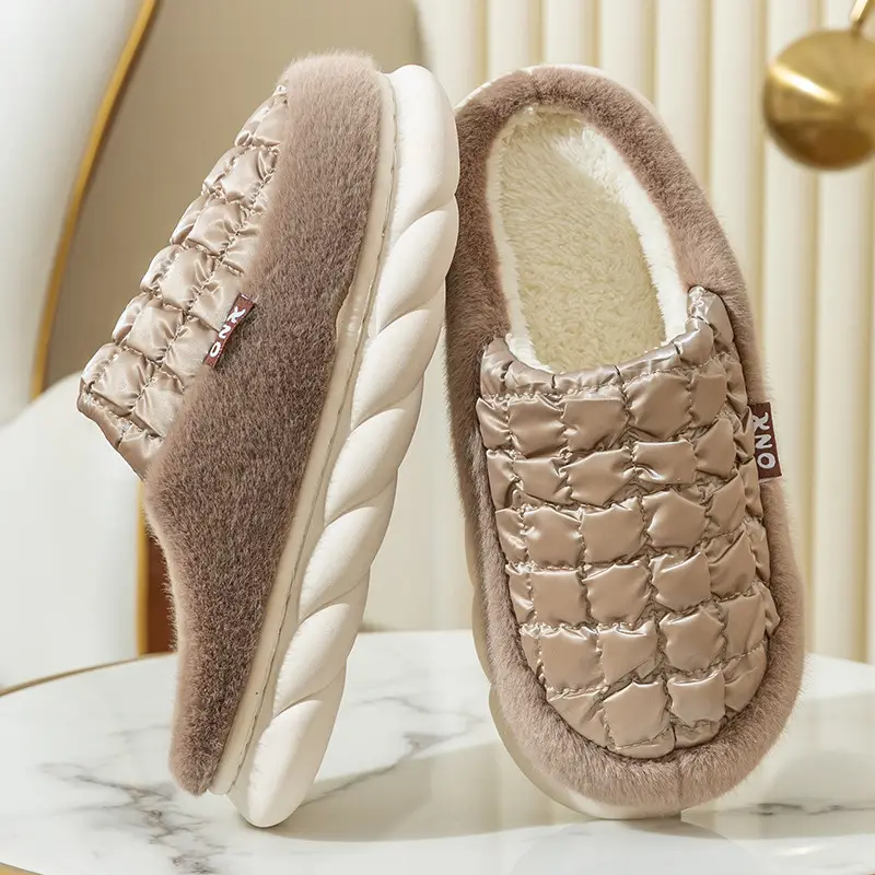 Cotton Slippers for Women 2024 Winter New Indoor Home Household Warm Fleece-lined Furry Shoes Couple Warm Cotton Slippers for Men