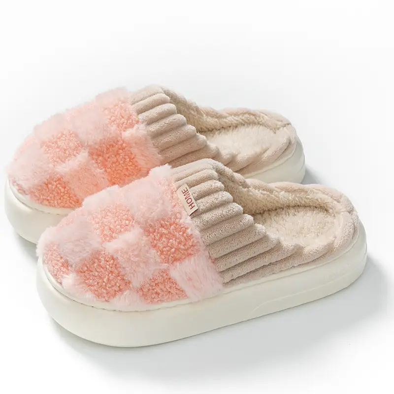 Cotton Slippers for Women 2024 Winter New Indoor Home Household Warm Fleece-lined Furry Shoes Couple Warm Cotton Slippers for Men