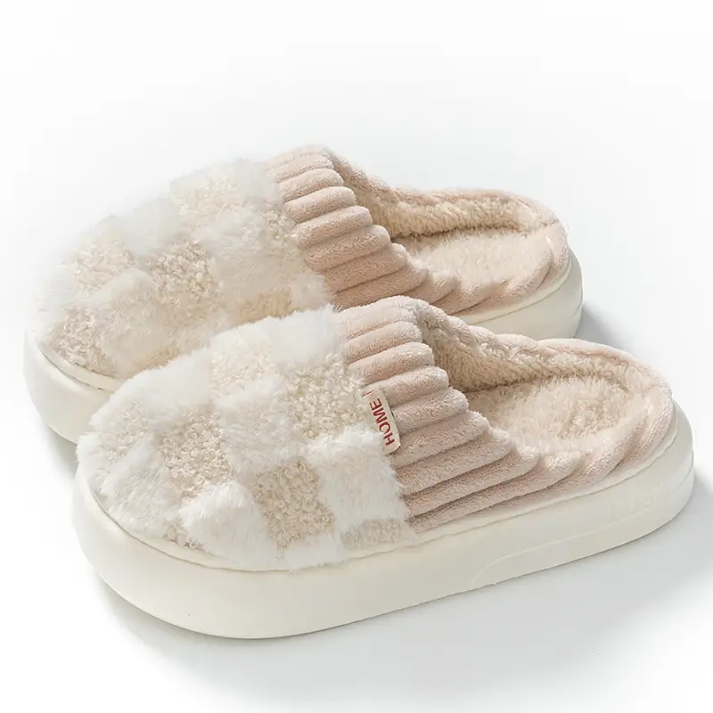 Cotton Slippers for Women 2024 Winter New Indoor Home Household Warm Fleece-lined Furry Shoes Couple Warm Cotton Slippers for Men