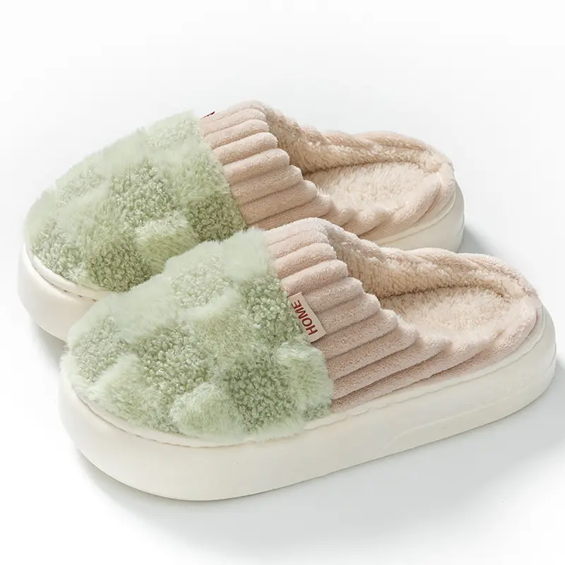 Cotton Slippers for Women 2024 Winter New Indoor Home Household Warm Fleece-lined Furry Shoes Couple Warm Cotton Slippers for Men