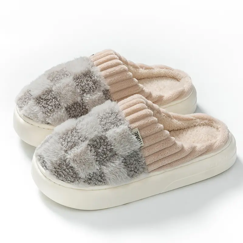 Cotton Slippers for Women 2024 Winter New Indoor Home Household Warm Fleece-lined Furry Shoes Couple Warm Cotton Slippers for Men