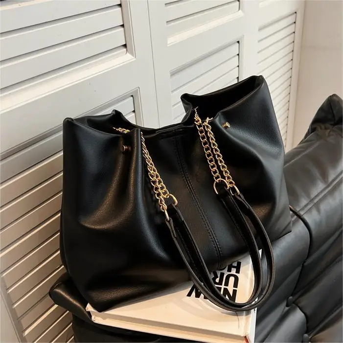 Brown Leather Chain Shoulder Bag for Women
