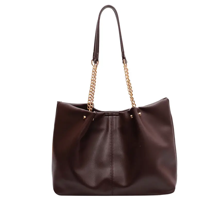 Brown Leather Chain Shoulder Bag for Women