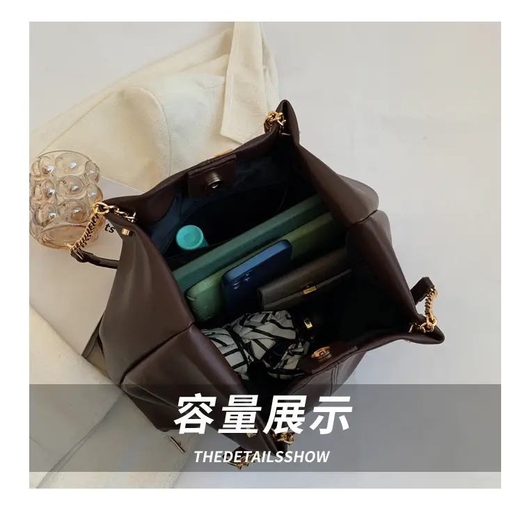 Brown Leather Chain Shoulder Bag for Women — feature 7