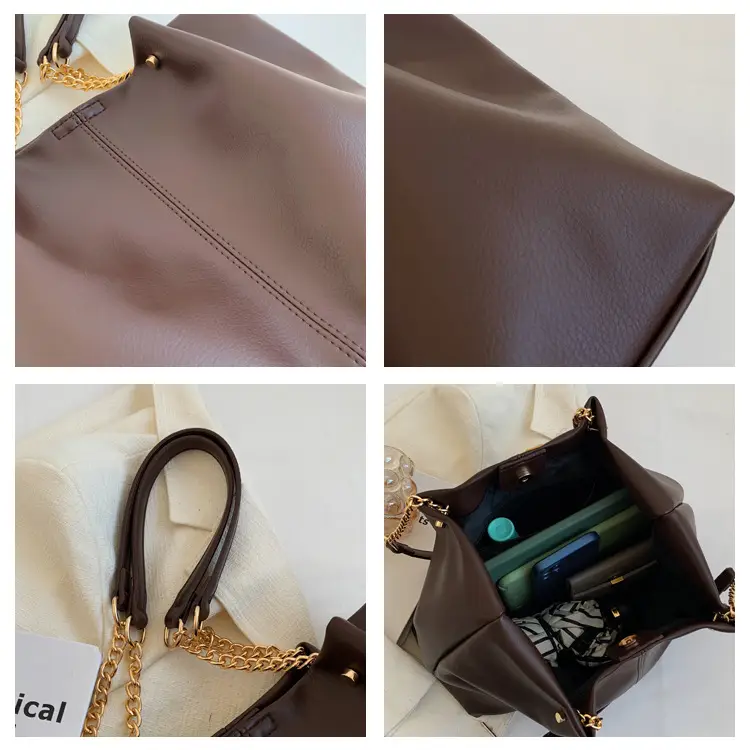 Brown Leather Chain Shoulder Bag for Women — feature 9
