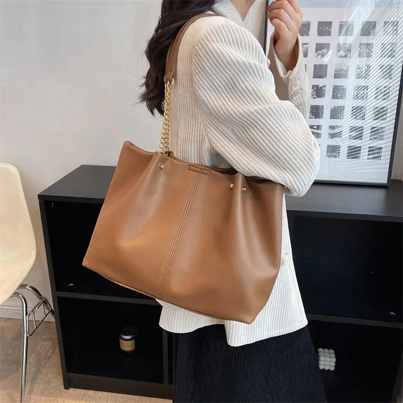 Brown Leather Chain Shoulder Bag for Women