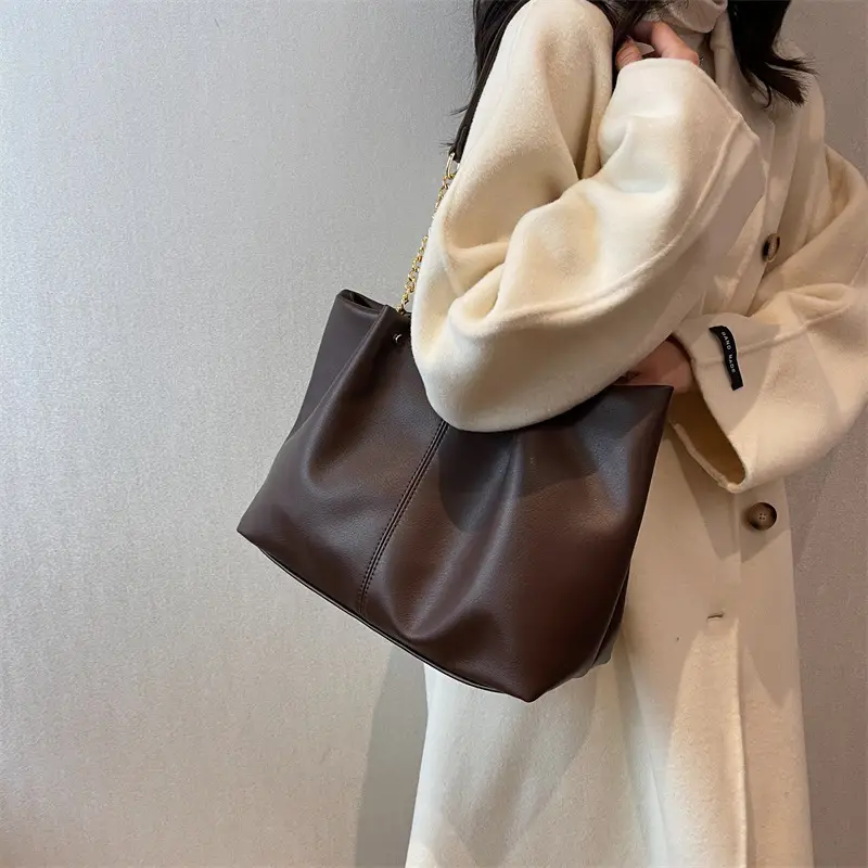 Brown Leather Chain Shoulder Bag for Women