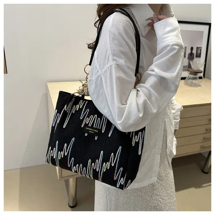 Black White Print High Shoulder Tote Bag for Women — feature 23