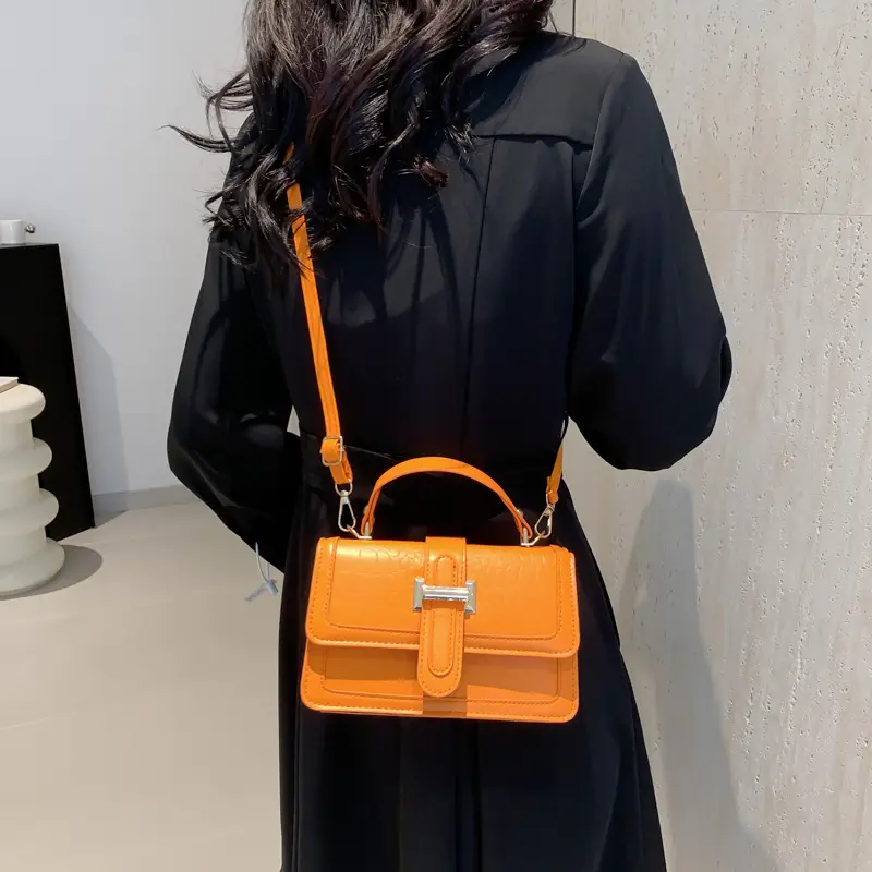 Orange Croc Leather Shoulder Bag for Women 2024 - Image 8