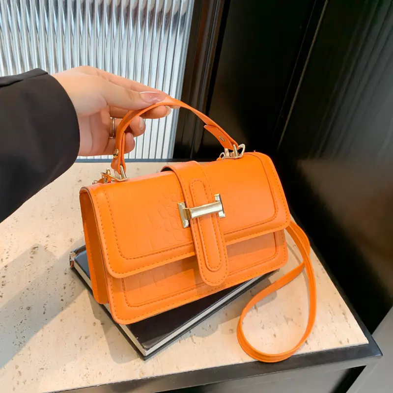 Orange Croc Leather Shoulder Bag for Women 2024 - Image 3