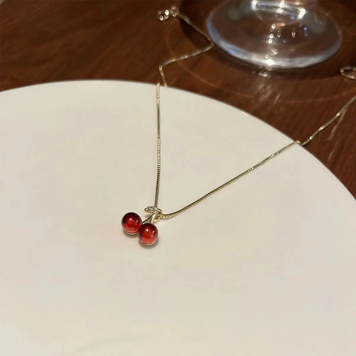 Korean Cherry Necklace for Women Red Cherry Design - Image 3