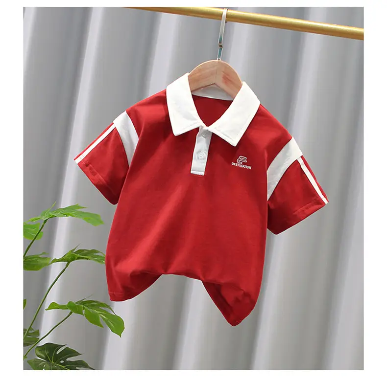 Boys Red Polo Shirt Summer 2024 New Style — feature 3
