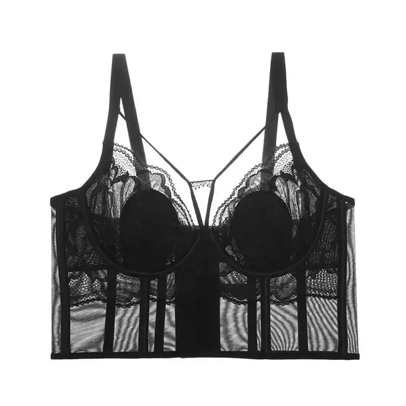 Black Lace Fishbone Underwear Women Adjustable Push Up Back Bra - Image 11