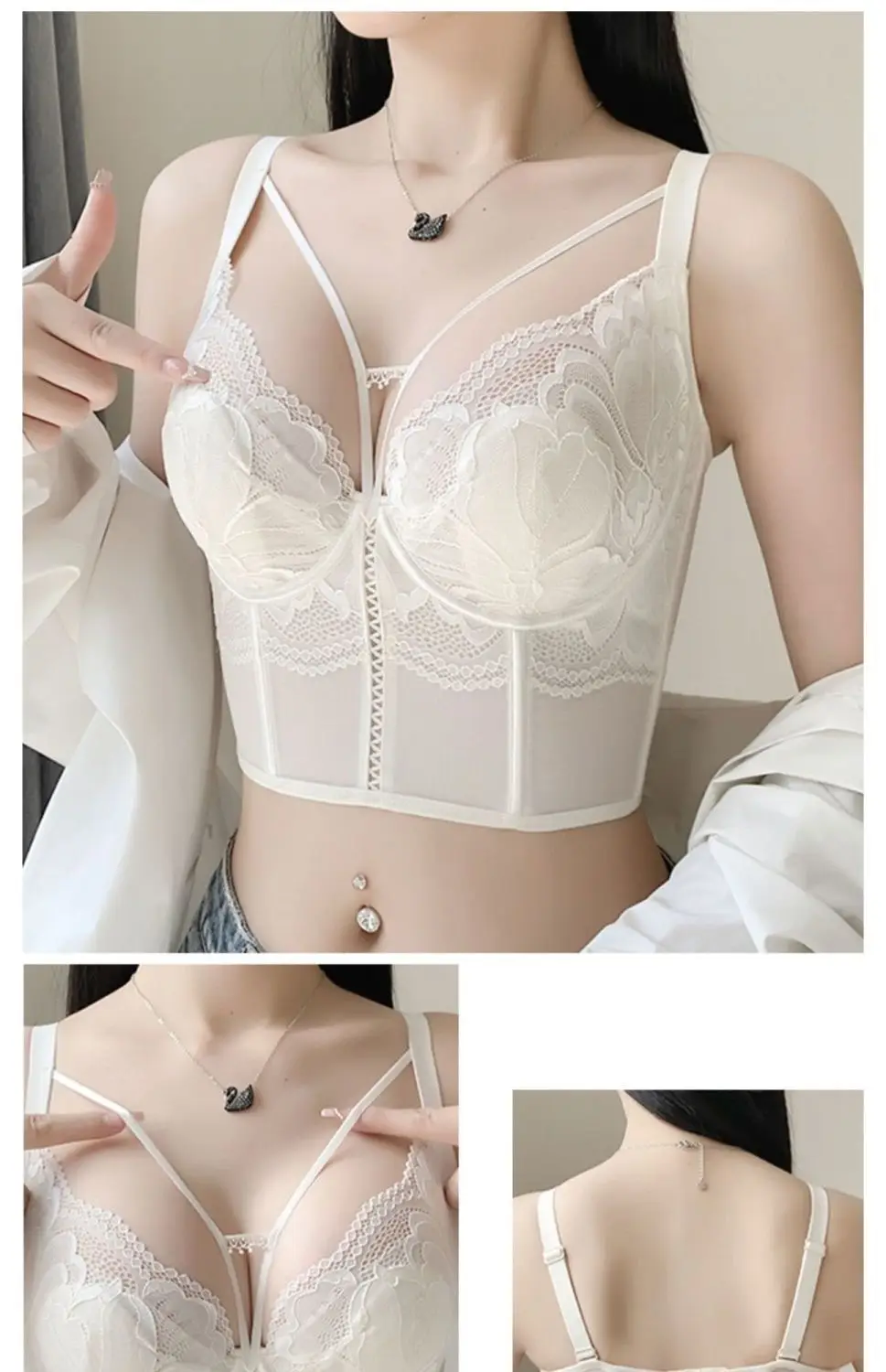 Black Lace Fishbone Underwear Women Adjustable Push Up Back Bra — feature 19