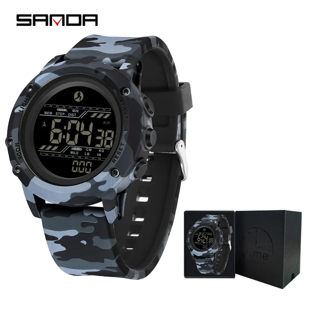 Sanda Camouflage Calorie Step Counter Watch