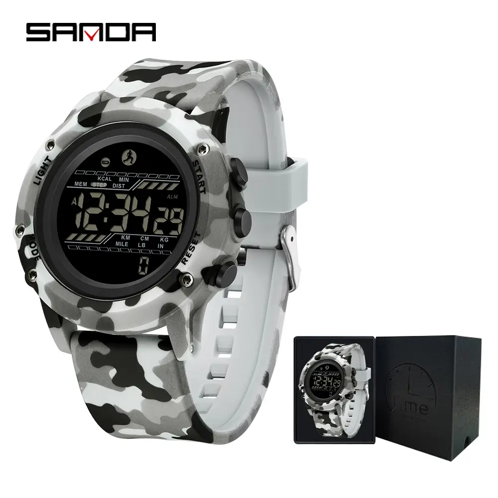 Sanda Camouflage Calorie Step Counter Watch