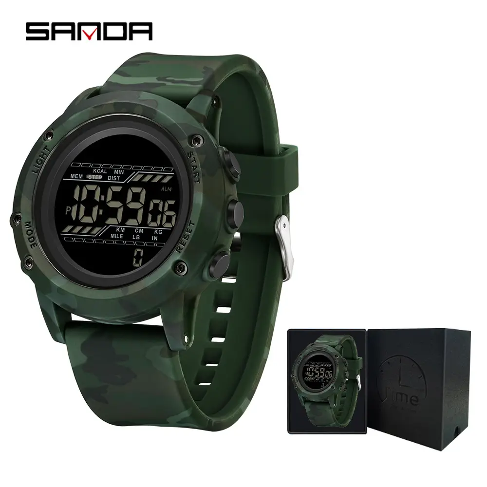 Sanda Camouflage Calorie Step Counter Watch