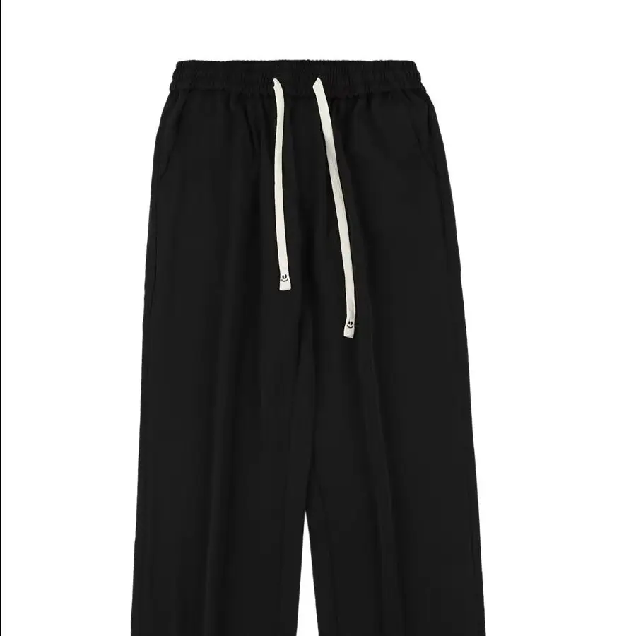 Men's Black Drawstring Pants with White Zipper - Image 7