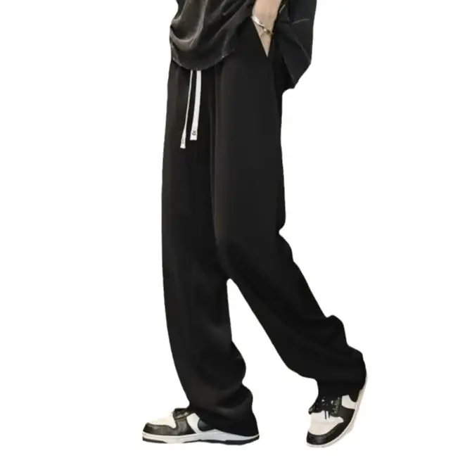 Men's Black Drawstring Pants with White Zipper - Image 8