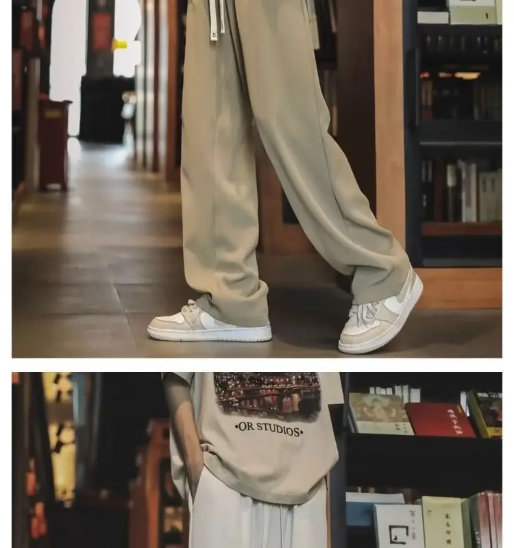 Men's Black Drawstring Pants with White Zipper — feature 12