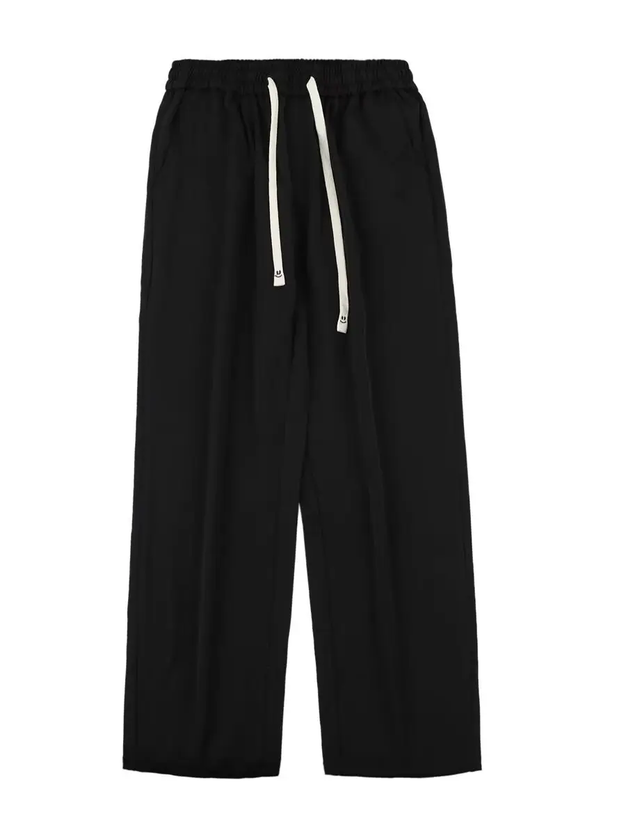 Men's Black Drawstring Pants with White Zipper — feature 4