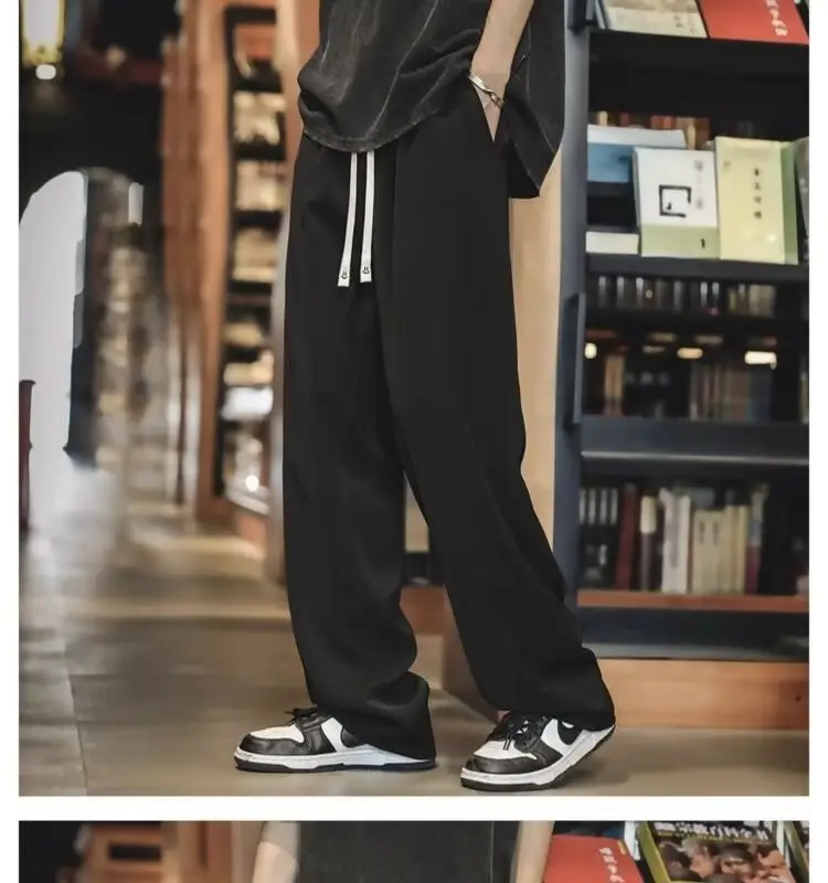 Men's Black Drawstring Pants with White Zipper — feature 6