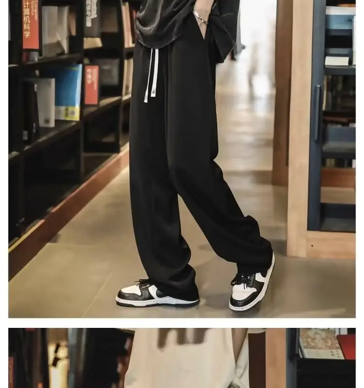 Men's Black Drawstring Pants with White Zipper — feature 8