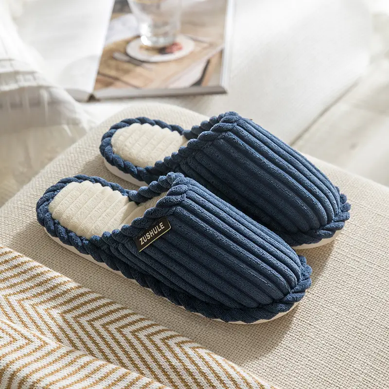Cotton Bow Slippers for Men Pink Warm Indoor