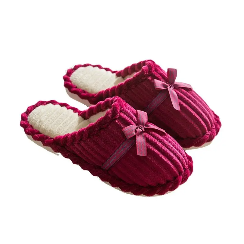 Cotton Bow Slippers for Men Pink Warm Indoor