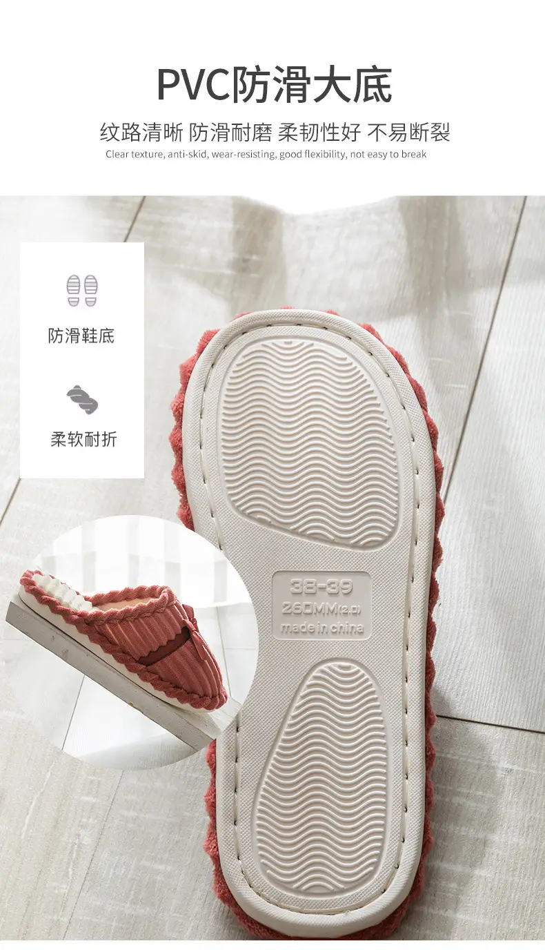 Cotton Bow Slippers for Men Pink Warm Indoor — feature 11