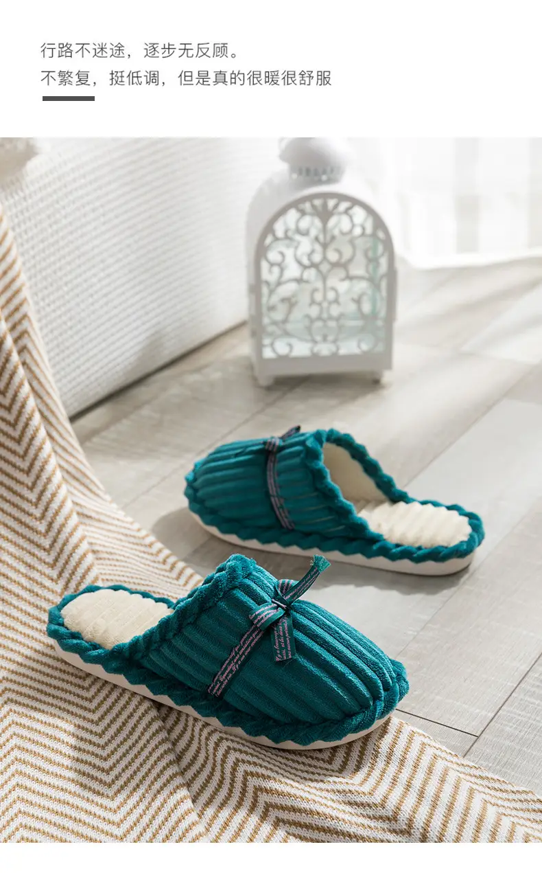 Cotton Bow Slippers for Men Pink Warm Indoor — feature 13