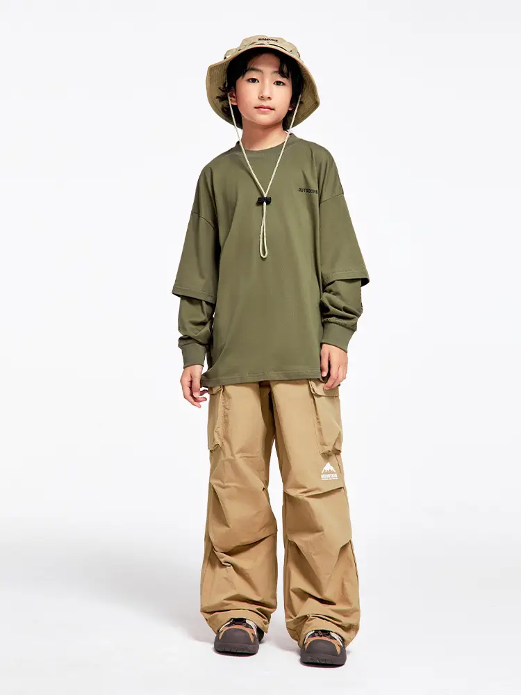 Kids Outdoor Hooded T-Shirt Set Green Brown - Image 6