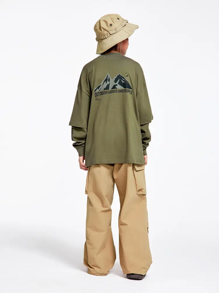 Kids Outdoor Hooded T-Shirt Set Green Brown - Image 7